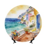 Southern Italy Inspired Decorative Plate Sun-Drenched Balcony View Ceramic Gift for Travel Lovers