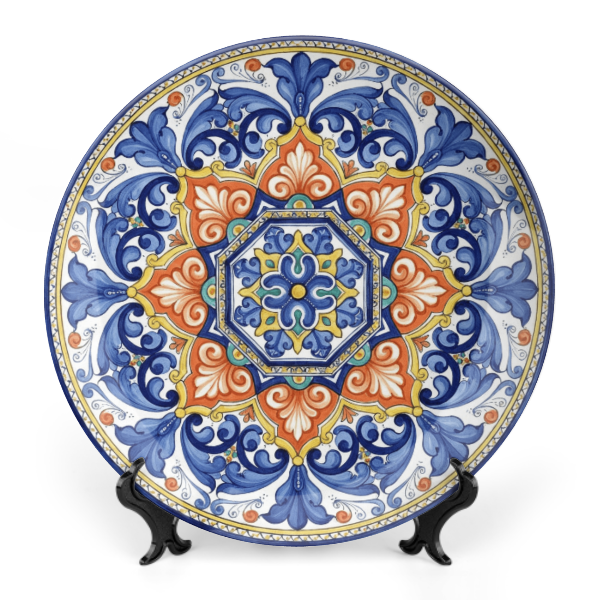 Modern Vetri Stile Plate Inspired by Venezia Italy Colorful Abstract Decor Including Stand Kit
