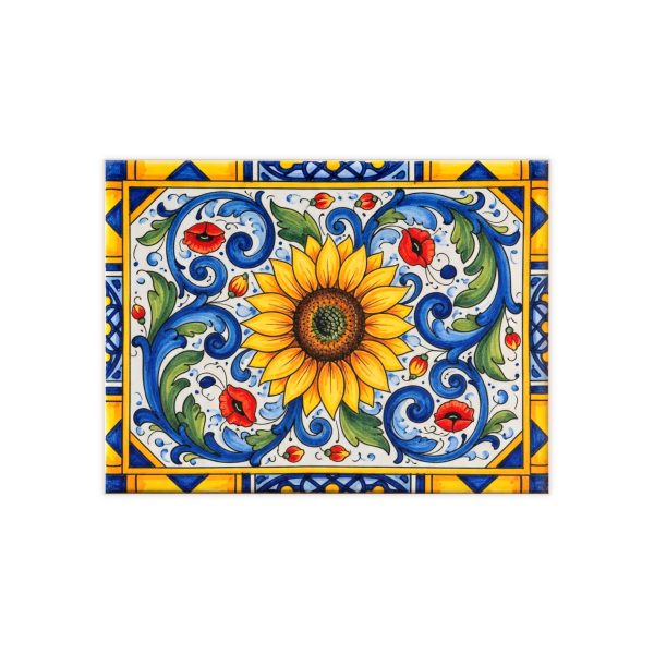 Sunflower Ceramic Photo Tile — 6x8 Mediterranean Majolica Wall Plaque