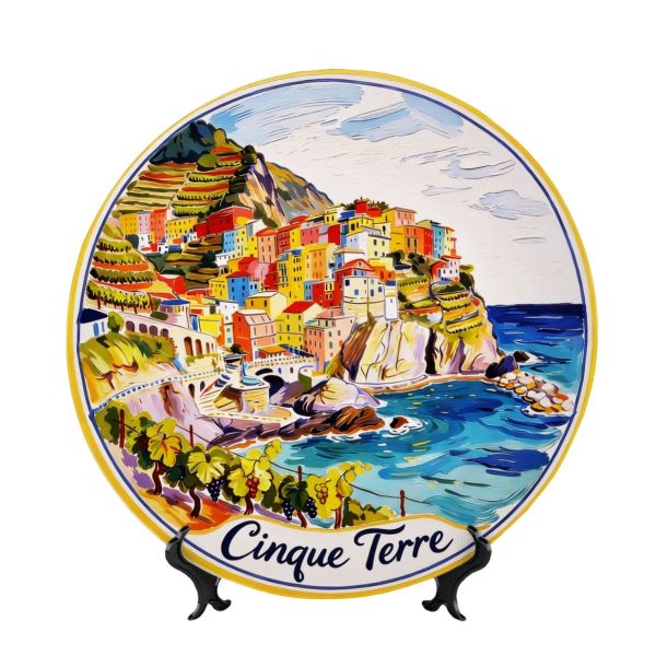 Italian Riviera Decorative Plate Inspired by Cinque Terre Coastal View, Vibrant Colorful Village Wall Art Souvenir for Home Display