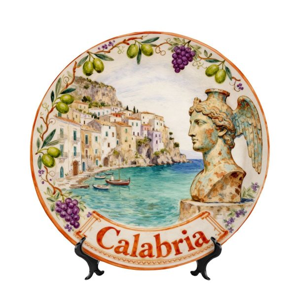 Calabria Inspired Coastal Landmark Decorative Plate Featuring Tropea Beach And Mediterranean Vista