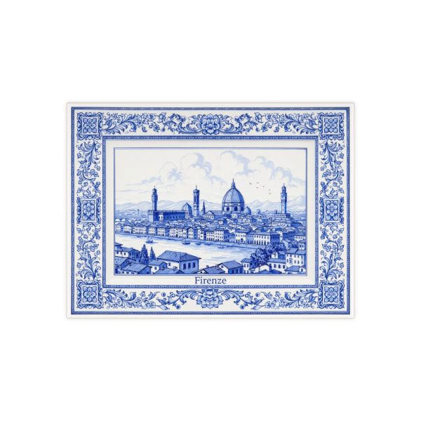 Florence Skyline Ceramic Photo Tile | Blue Delft Style, Firenze Illustration