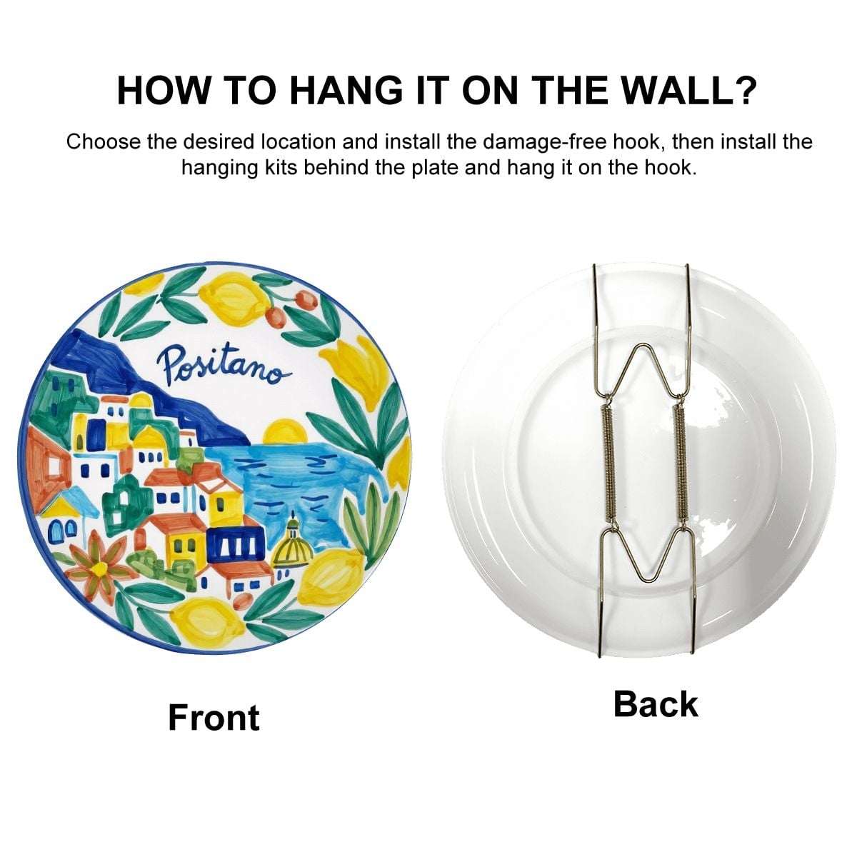 Positano Inspired Ceramic Plate Colorful Amalfi Coast Landscape Wall Art Decor Including Stand - Image 11