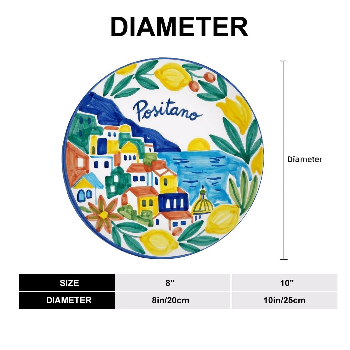 Positano Inspired Ceramic Plate Colorful Amalfi Coast Landscape Wall Art Decor Including Stand - Image 10