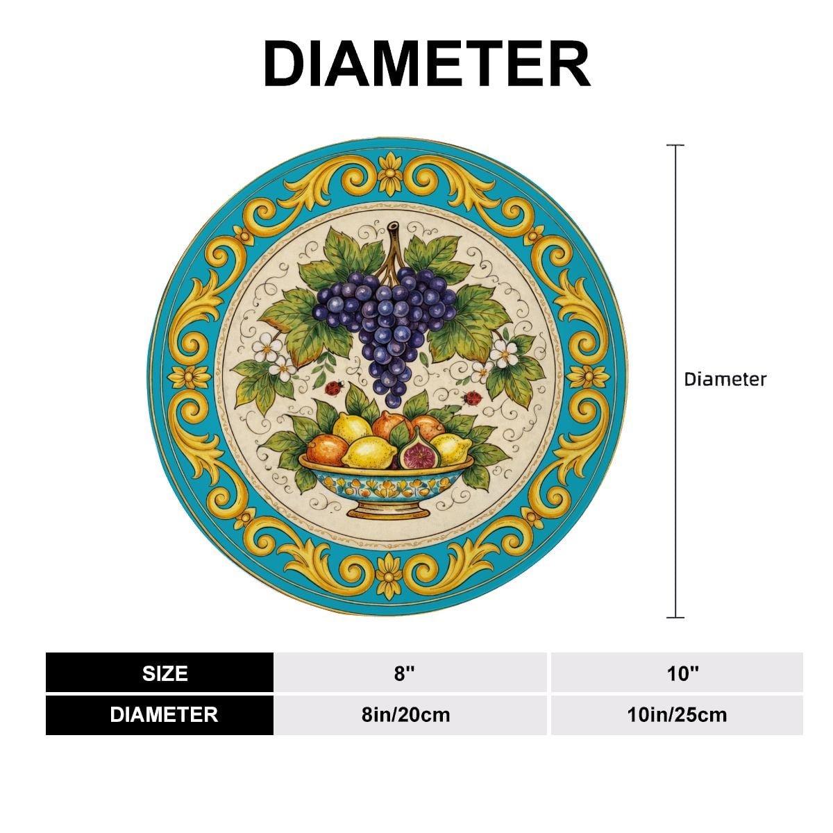 Italian Renaissance Inspired Fruit Plate, Ceramic Wall Art Decor, Mediterranean Still Life with Stand - Image 17