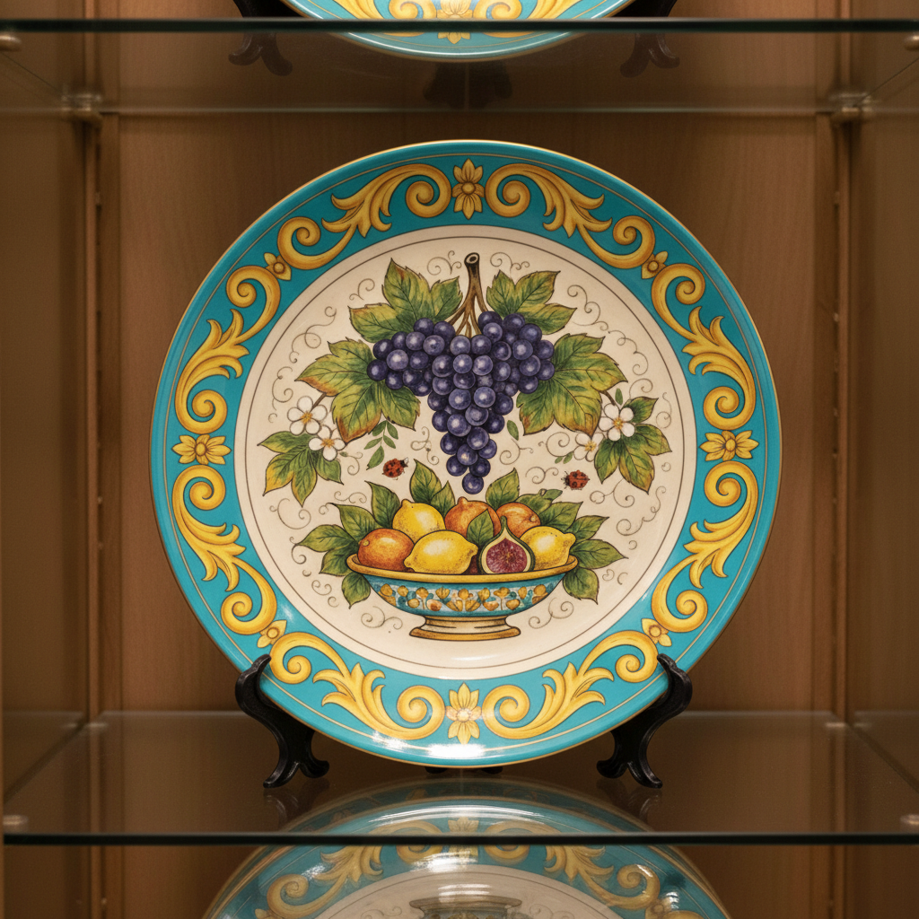 Italian Renaissance Inspired Fruit Plate, Ceramic Wall Art Decor, Mediterranean Still Life with Stand - Image 13