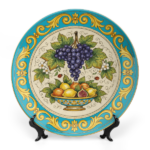 Italian Renaissance Inspired Fruit Plate, Ceramic Wall Art Decor, Mediterranean Still Life with Stand