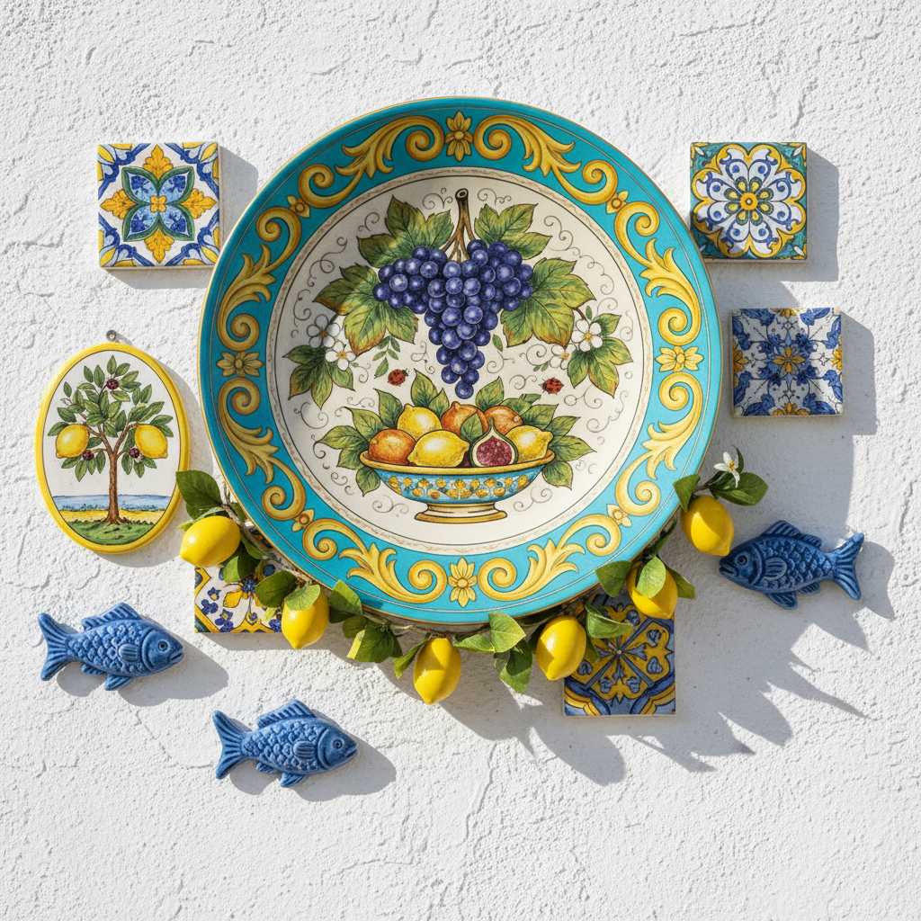 Italian Renaissance Inspired Fruit Plate, Ceramic Wall Art Decor, Mediterranean Still Life with Stand - Image 5