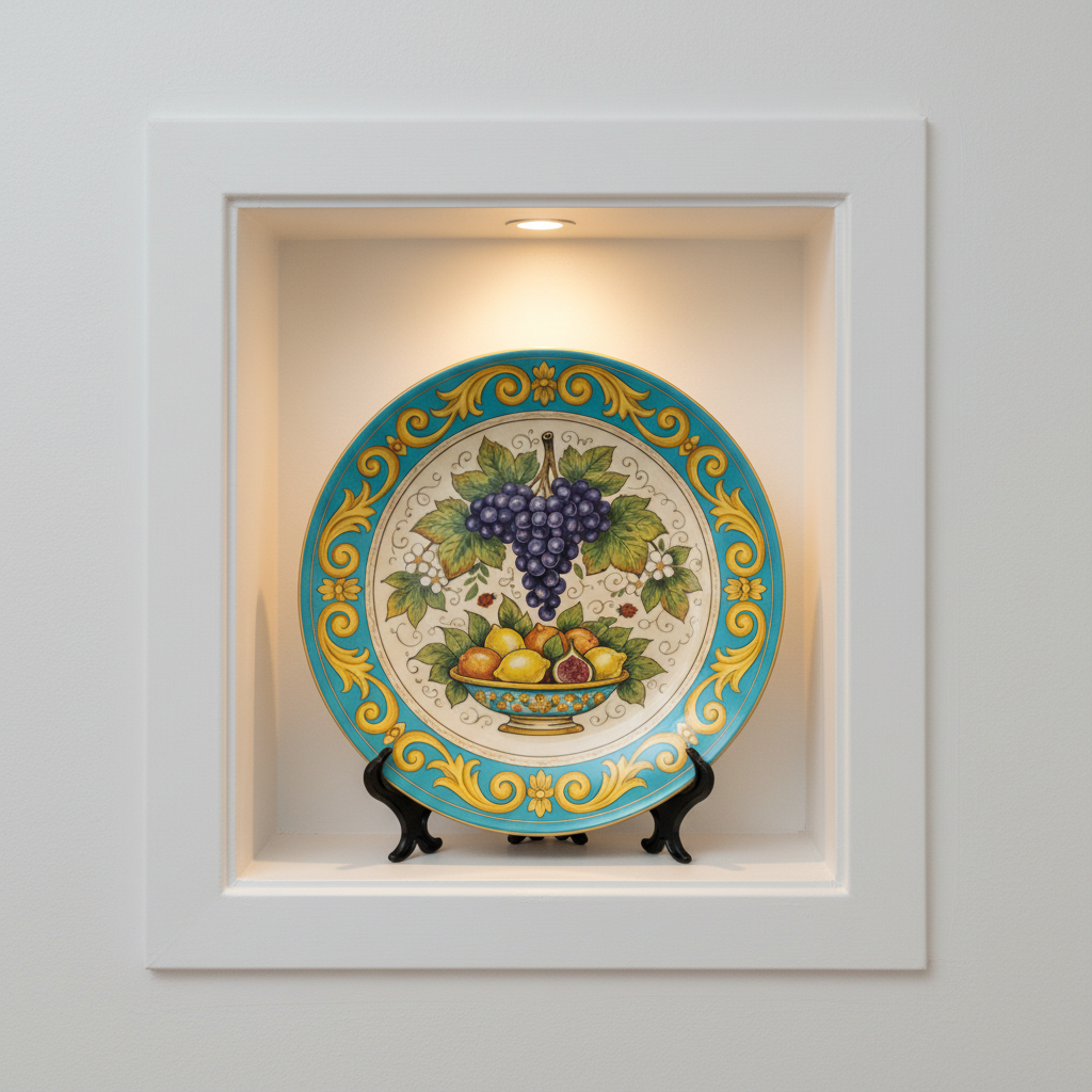 Italian Renaissance Inspired Fruit Plate, Ceramic Wall Art Decor, Mediterranean Still Life with Stand - Image 8