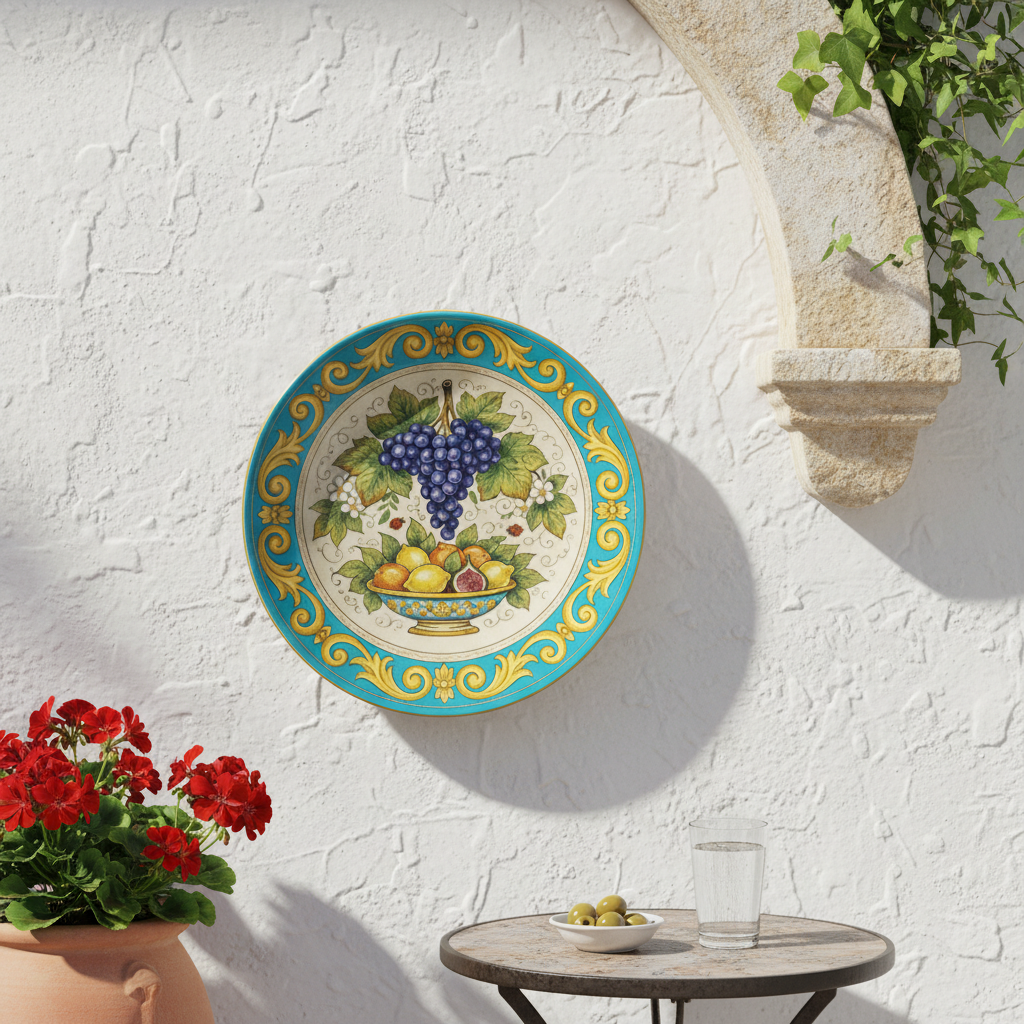 Italian Renaissance Inspired Fruit Plate, Ceramic Wall Art Decor, Mediterranean Still Life with Stand - Image 9