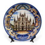 Milan Italy Inspired Decorative Ceramic Plate with Display Stand