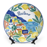 Positano Inspired Ceramic Plate Colorful Amalfi Coast Landscape Wall Art Decor Including Stand