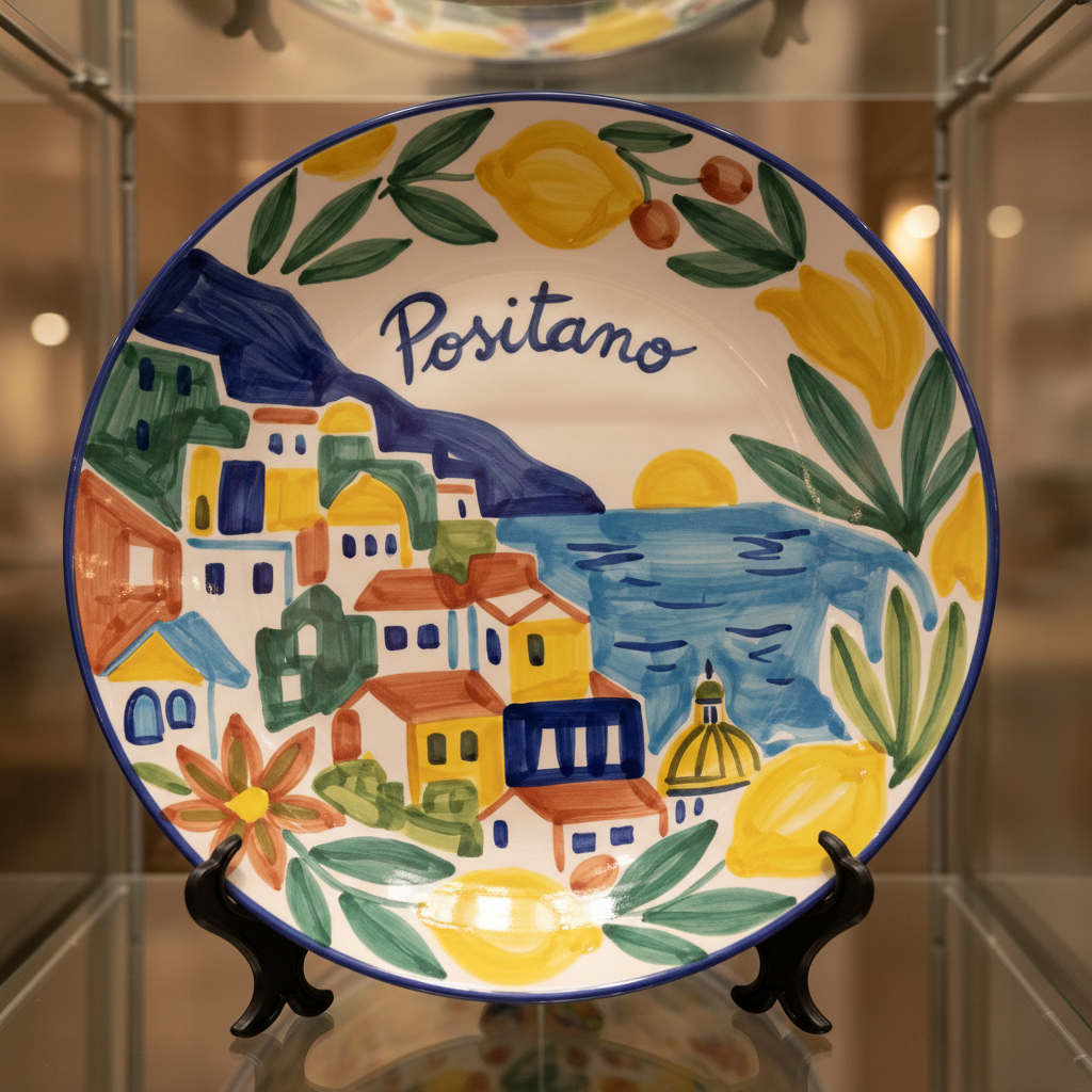 Positano Inspired Ceramic Plate Colorful Amalfi Coast Landscape Wall Art Decor Including Stand - Image 7
