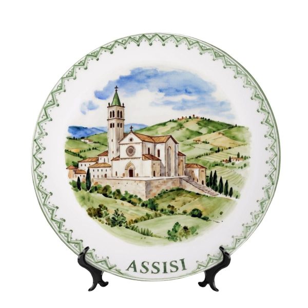 Assisi Italy Inspired Ceramic Decorative Plate with Display Stand Italian Landscape Wall Art Decor