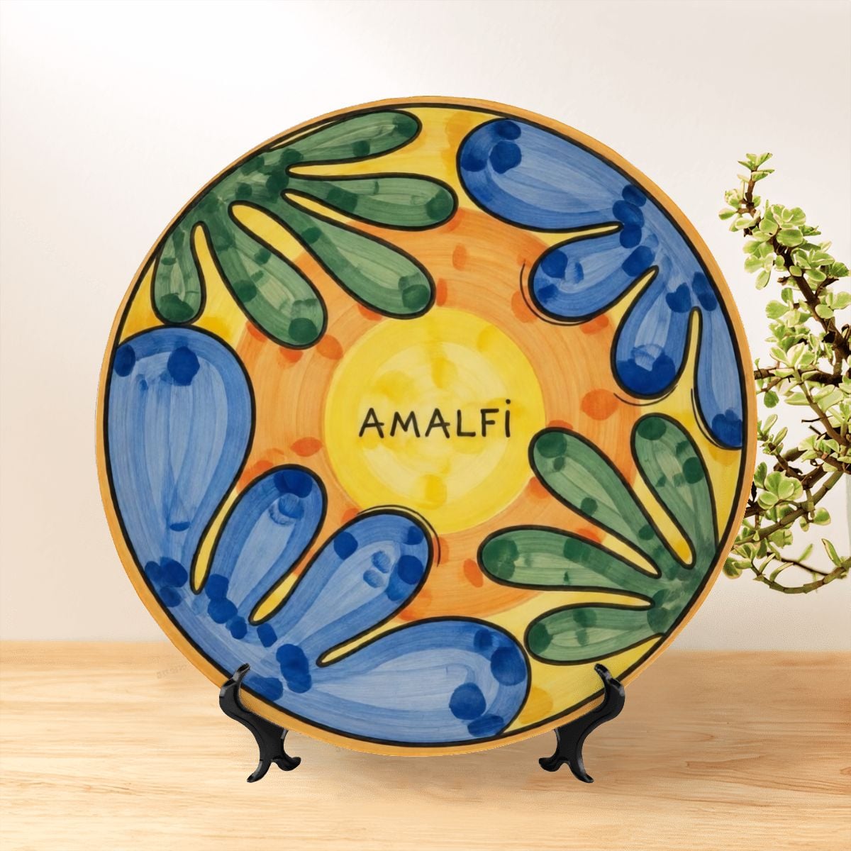 Amalfi Coast Inspired by Matisse Decorative Ceramic Plate with Display Stand - Image 2