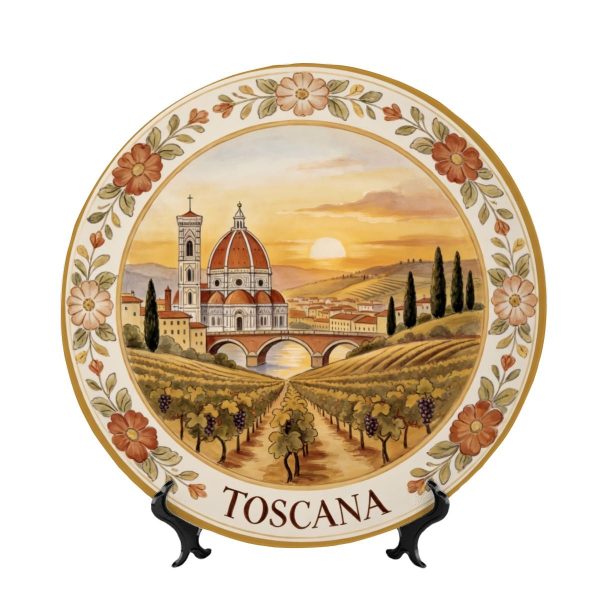 Tuscany Vineyard Scene Ceramic Art Inspired by Italian Majolica Pottery