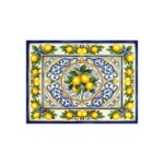 Lemon Medallion Ceramic Tile | Italian Citrus Pattern, Blue Scrollwork