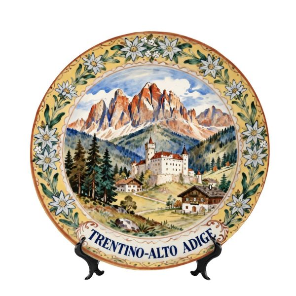 Dolomites Mountain Landscape Decorative Plate Inspired by Trentino-Alto Adige Südtirol with Stand