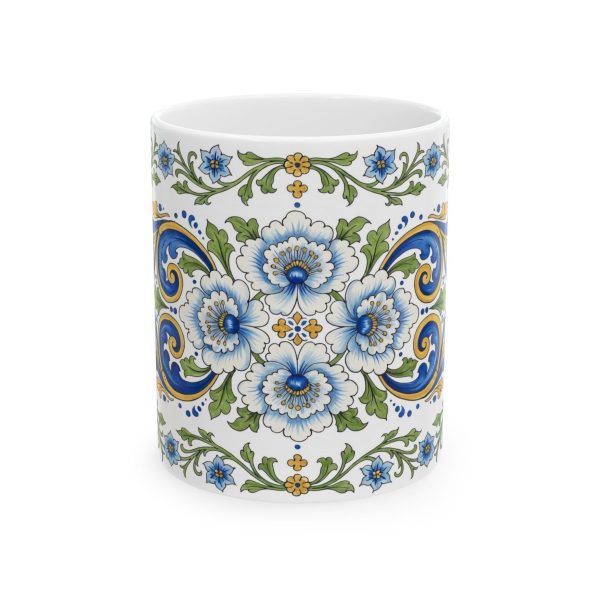 Italian Majolica Style Floral Ceramic Mug | Mediterranean Decorative Pattern