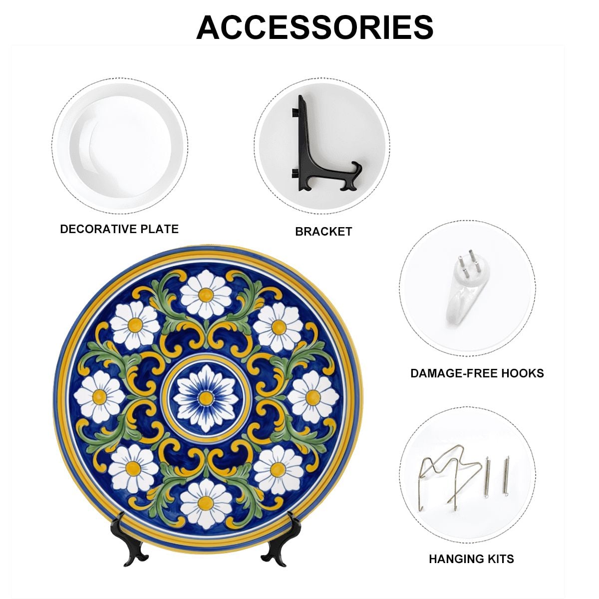 Italian Style Inspired Blue and Yellow Daisy Pattern Decorative Wall Art Plate - Image 17