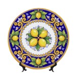Southern Italy Inspired Sun-Drenched Lemon Platter, Traditional Majolica Style Art, With Stand