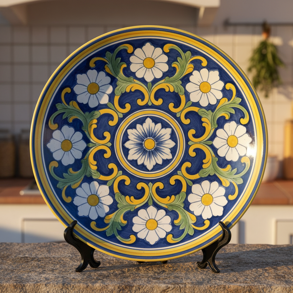 Italian Style Inspired Blue and Yellow Daisy Pattern Decorative Wall Art Plate - Image 6