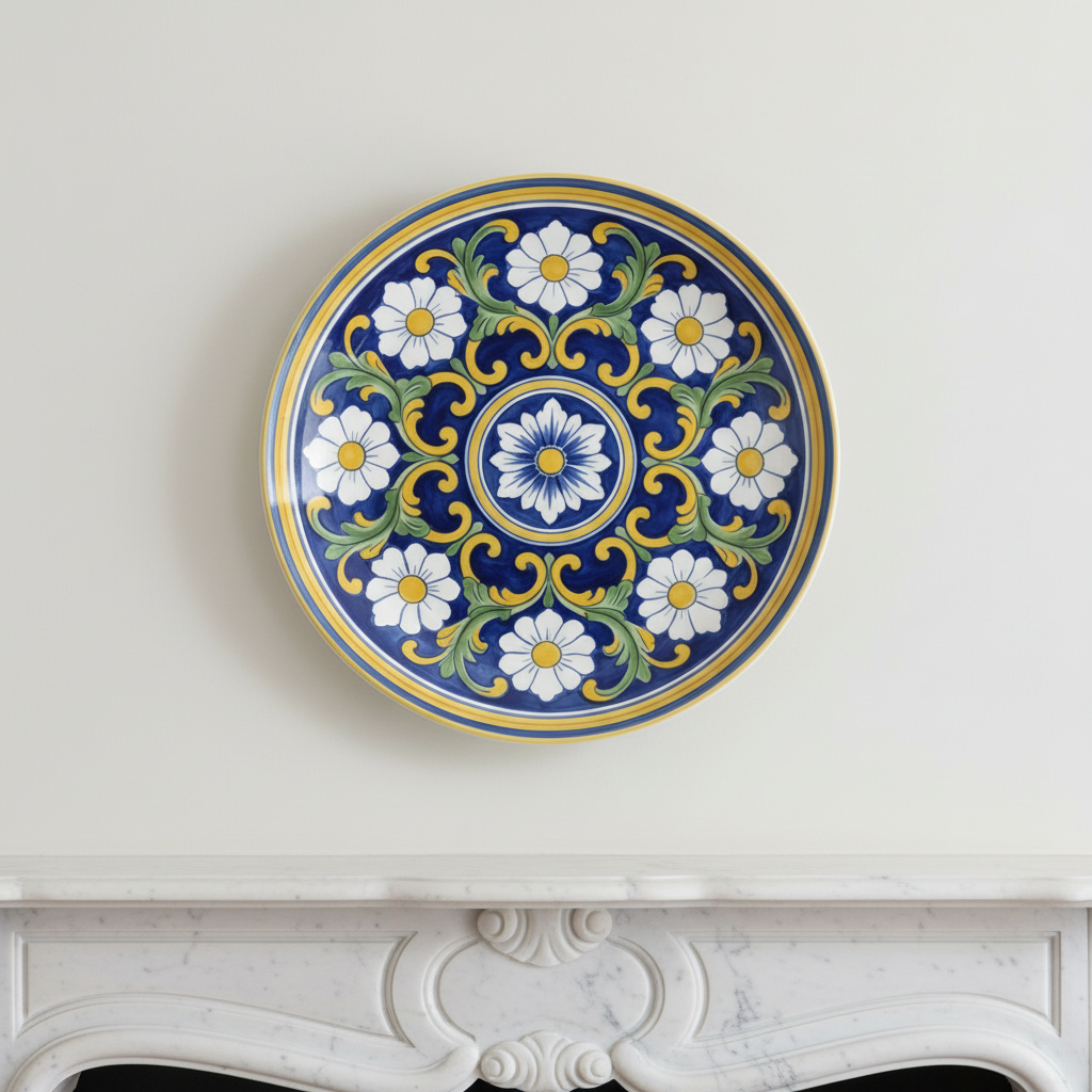 Italian Style Inspired Blue and Yellow Daisy Pattern Decorative Wall Art Plate - Image 8