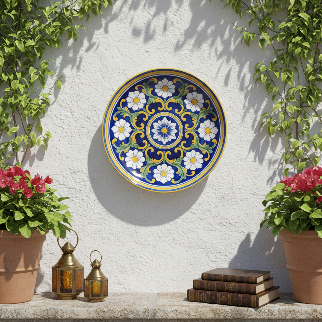 Italian Style Inspired Blue and Yellow Daisy Pattern Decorative Wall Art Plate - Image 9
