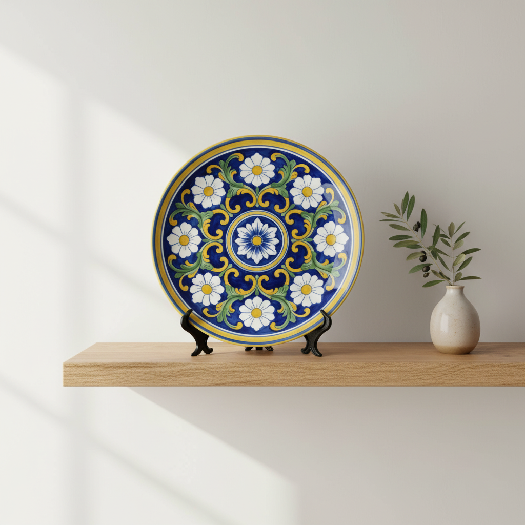 Italian Style Inspired Blue and Yellow Daisy Pattern Decorative Wall Art Plate - Image 12