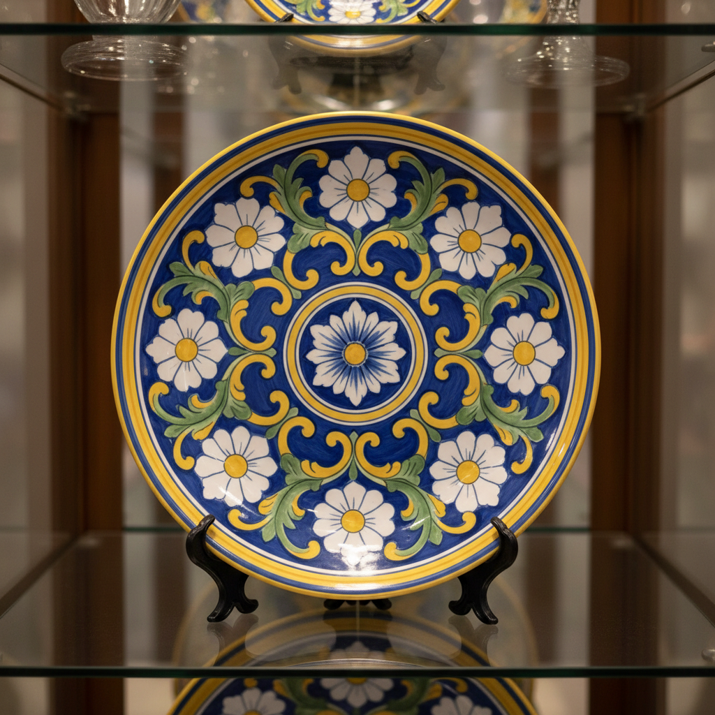 Italian Style Inspired Blue and Yellow Daisy Pattern Decorative Wall Art Plate - Image 13