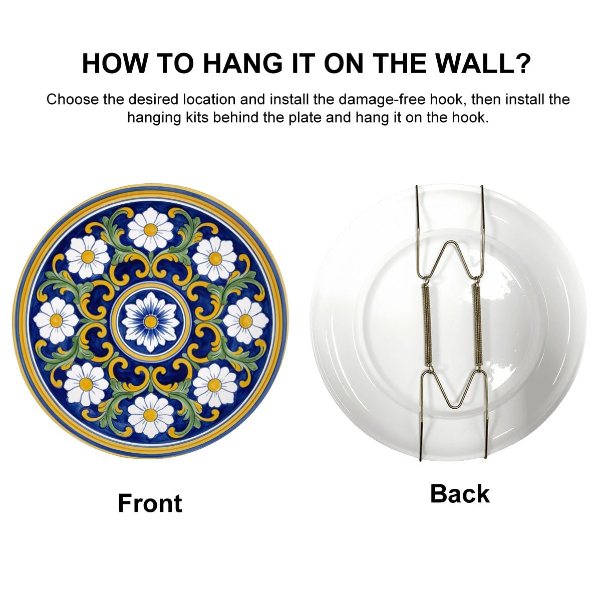 Italian Style Inspired Blue and Yellow Daisy Pattern Decorative Wall Art Plate - Image 18