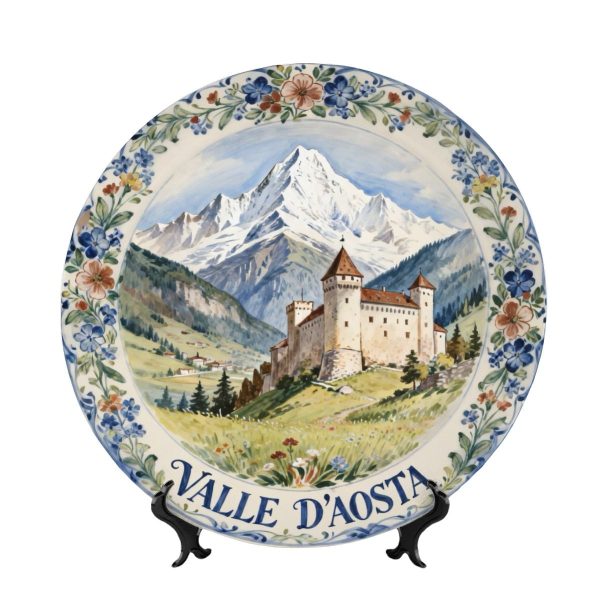 Valle D'Aosta Italy Mountain Castle Ceramic Decorative Plate Inspired By Alpine Art