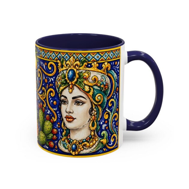Sicilian Moorish Head Teste di Moro Accent Coffee Mug | Navy Blue Ceramic Style