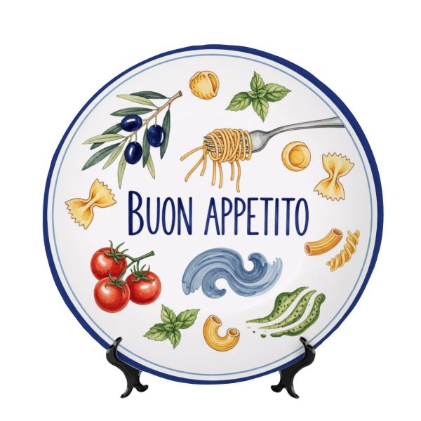 Italian Cuisine Inspired Decorative Plate with Display Stand