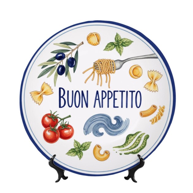 Italian Cuisine Inspired Decorative Plate with Display Stand