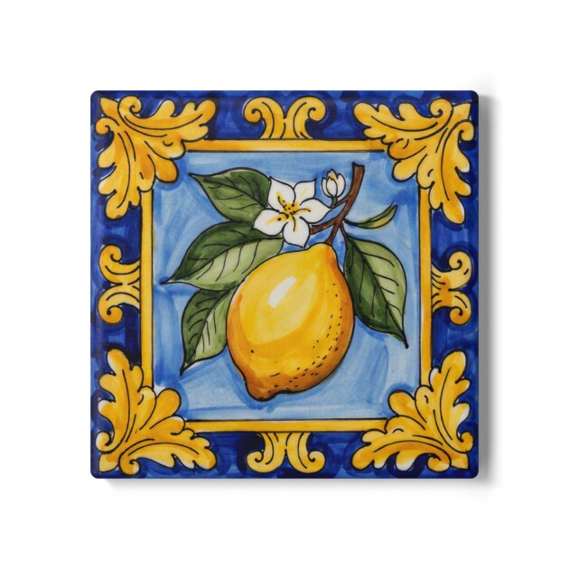 Lemon Tile Coaster | Ceramic Drink Coaster, Mediterranean Citrus Decor