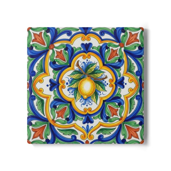 Mediterranean Lemon Tile Ceramic 4" Coaster | Handpainted Style Cork Back