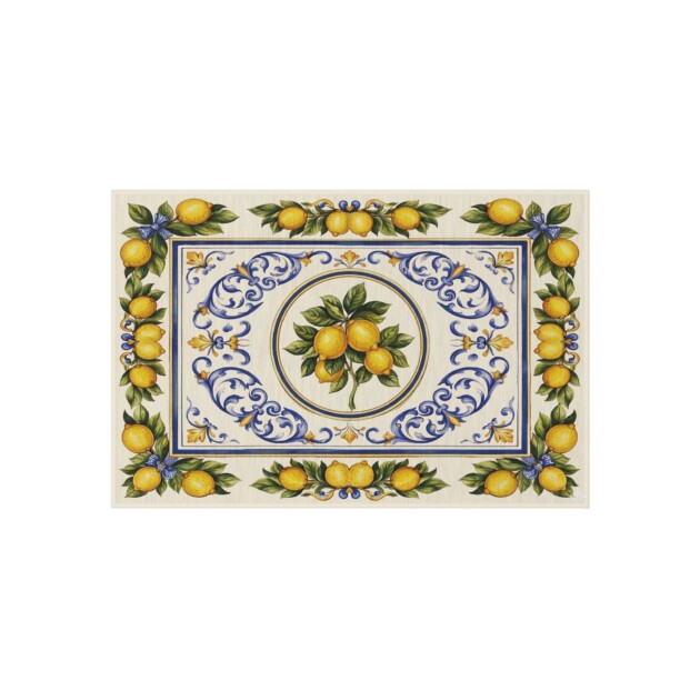 Lemon Tile Border Outdoor Rug | Mediterranean Citrus Patio Mat