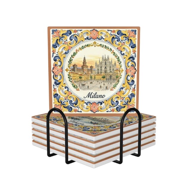 Vibrant Italian City Ceramic Coasters - Six Tile Set (4-inch) - Inspired by Historic Architecture