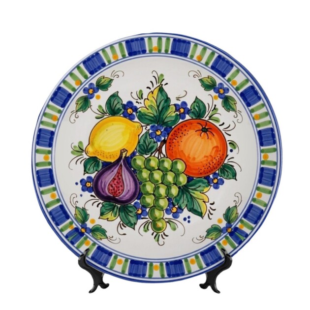 Mediterranean Harvest Inspired by Sicily Fruit Motif 8 and 10 Inch Display Plate with Stand
