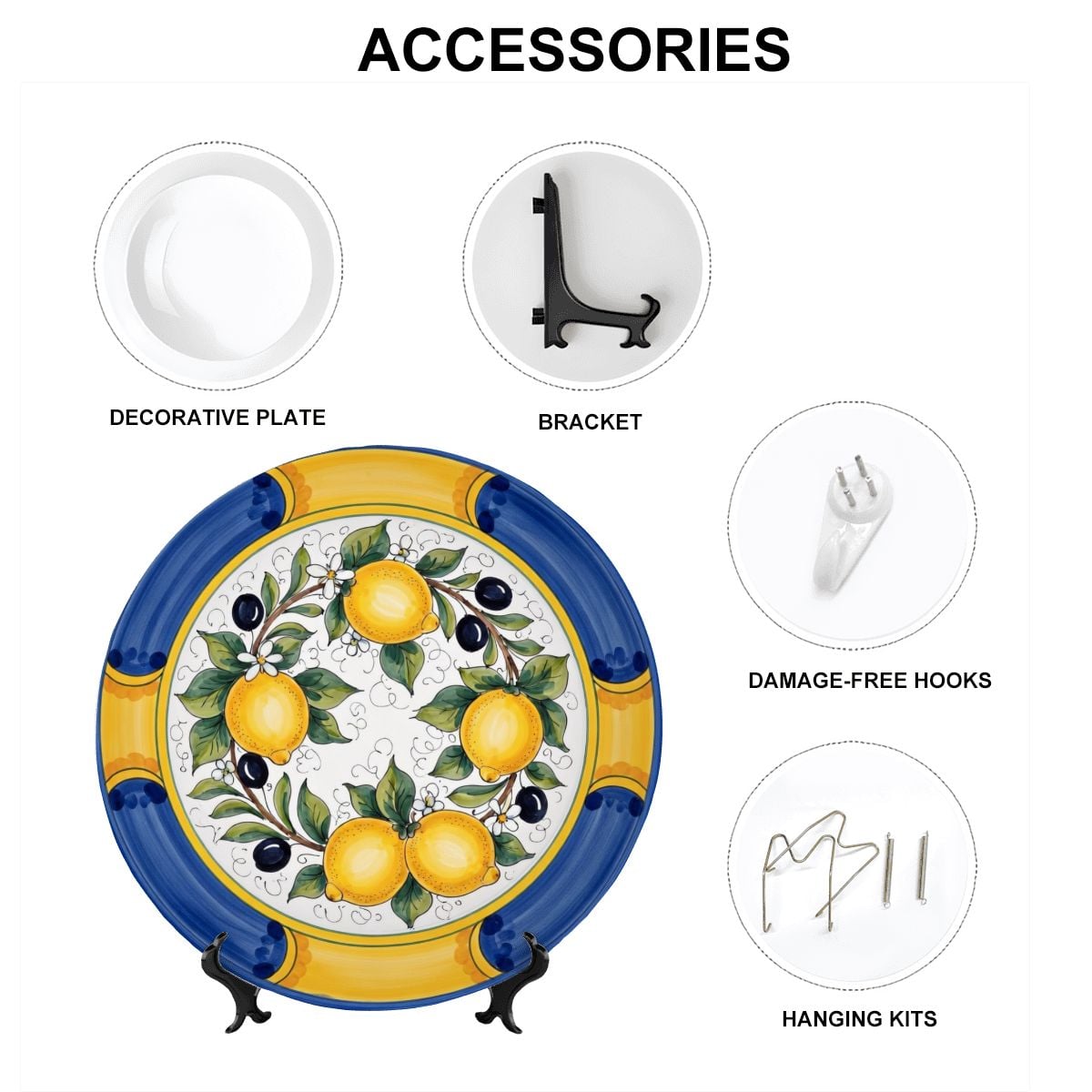 Ceramic Decorative Plate Inspired by Sicilian Lemons and Olives Mediterranean Style Decor with Stand - Image 12