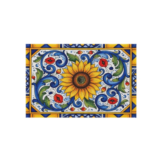 Tuscan Sunflower Outdoor Rug — Bright Ceramic-Inspired Garden Patio & Kitchen Mat