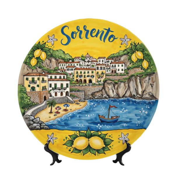 Vibrant Yellow and Blue Ceramic Plate Inspired by Sorrento Sorrento Italy Scenery Including Stand