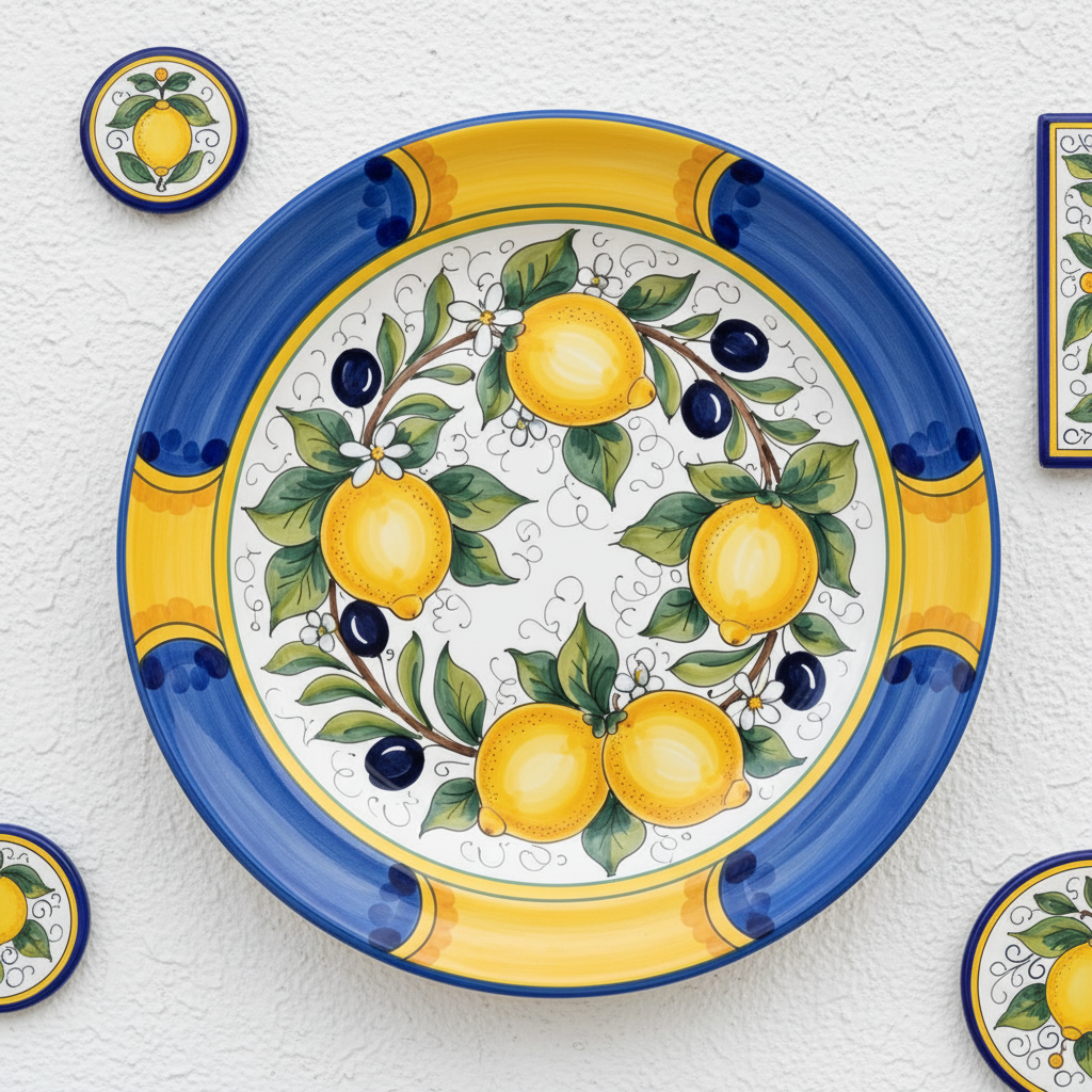Ceramic Decorative Plate Inspired by Sicilian Lemons and Olives Mediterranean Style Decor with Stand - Image 7