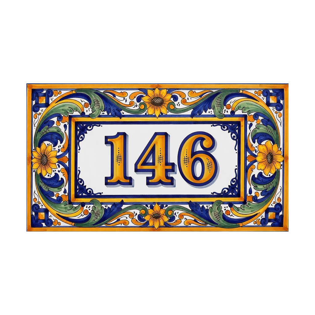 Custom House Number Tile 8x4 Porcelain Address Sign Inspired by Sicily Coast Semi-Gloss - Image 2