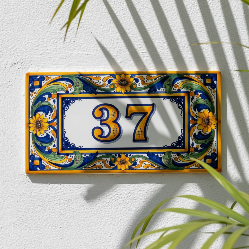 Custom House Number Tile 8x4 Porcelain Address Sign Inspired by Sicily Coast Semi-Gloss - Image 3