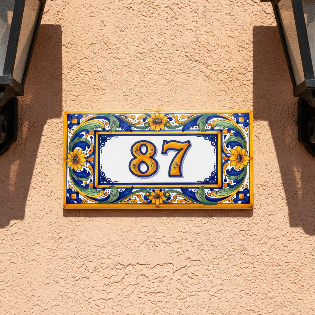 Custom House Number Tile 8x4 Porcelain Address Sign Inspired by Sicily Coast Semi-Gloss - Image 5