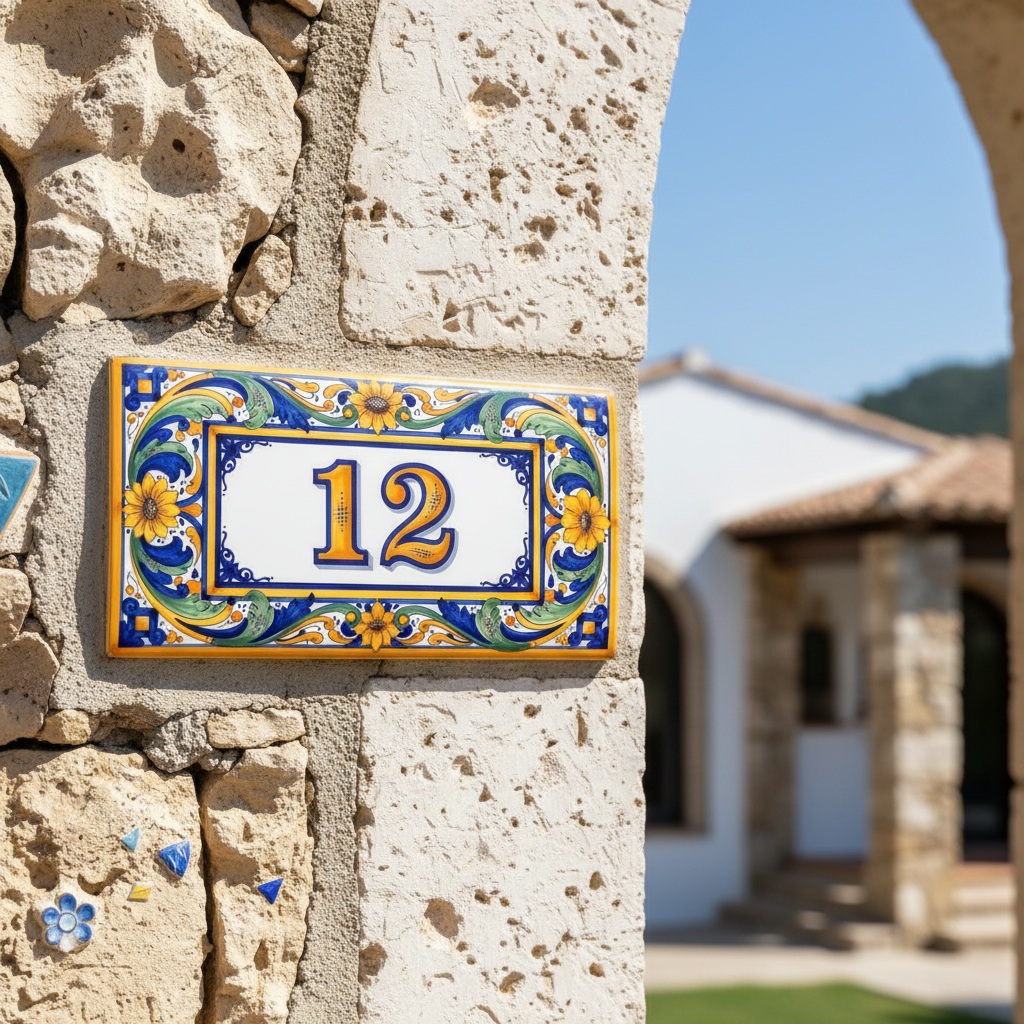 Custom House Number Tile 8x4 Porcelain Address Sign Inspired by Sicily Coast Semi-Gloss - Image 6