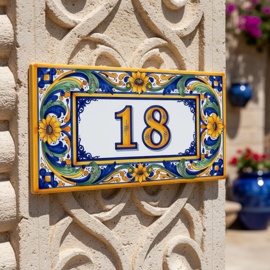Custom House Number Tile 8x4 Porcelain Address Sign Inspired by Sicily Coast Semi-Gloss - Image 7
