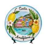 Inspired by Amalfi Coast Town (Costa Amalfitana) Decorative Plate and Stand - Lemons and Coastal View